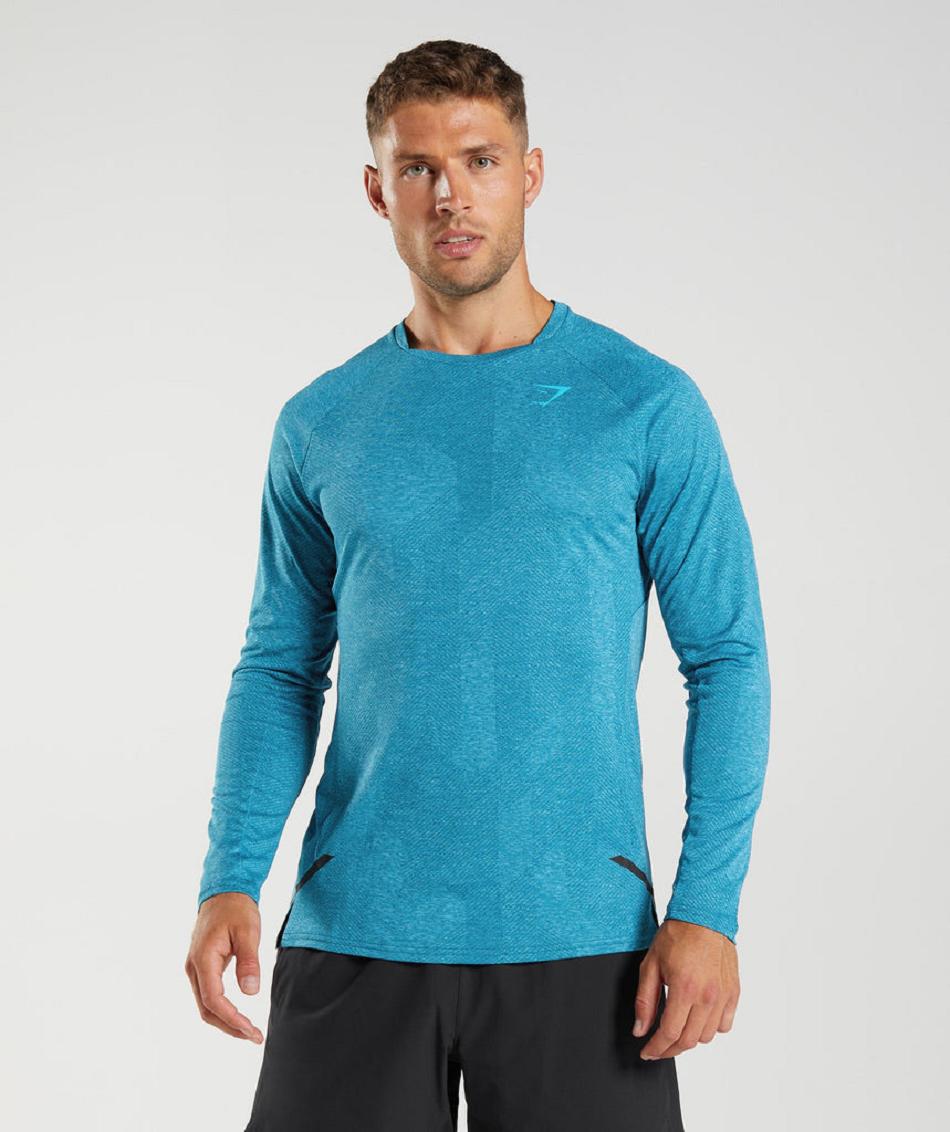 Long Sleeve Gymshark Apex Hombre Azules Gris Oscuro Azules | CO 3491XYU